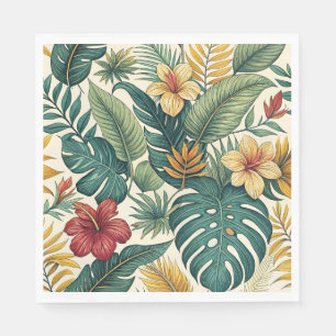 Tropisch Monstera-blad met hibiscus  Servet