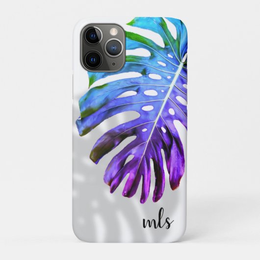 Tropisch Monstera-blad Monogram met schaduw Paars Case-Mate iPhone Case (Achterkant)