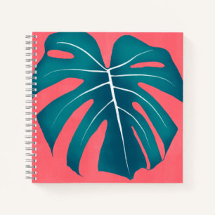 Tropisch Monstera blad op roze Notitieboek