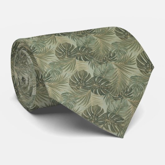 Tropisch Monstera Blad Patroon Stropdas (Opgerold)
