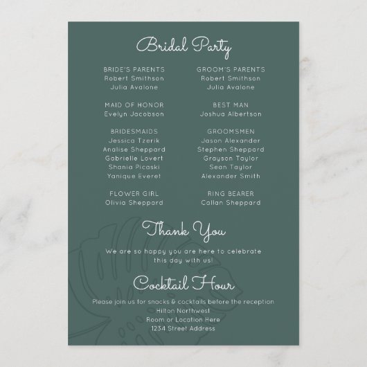 Tropisch Monstera-blad Strand Eiland Trouwprogramm Programmakaart (Achterkant)