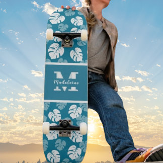Tropisch Monstera-blad Turquoise Witte Bloemige Mo Persoonlijk Skateboard