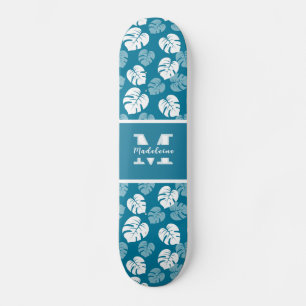 Tropisch Monstera-blad Turquoise Witte Bloemige Mo Persoonlijk Skateboard