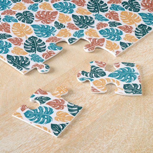 Tropisch Monstera Bladpatroon – Kleurrijke Natuur  Legpuzzel (Zijkant)