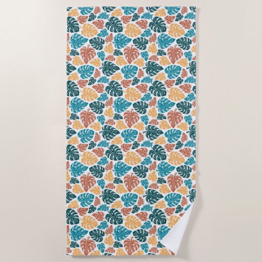 Tropisch Monstera Bladpatroon – Kleurrijke Natuur  Strandlaken (Voorkant)