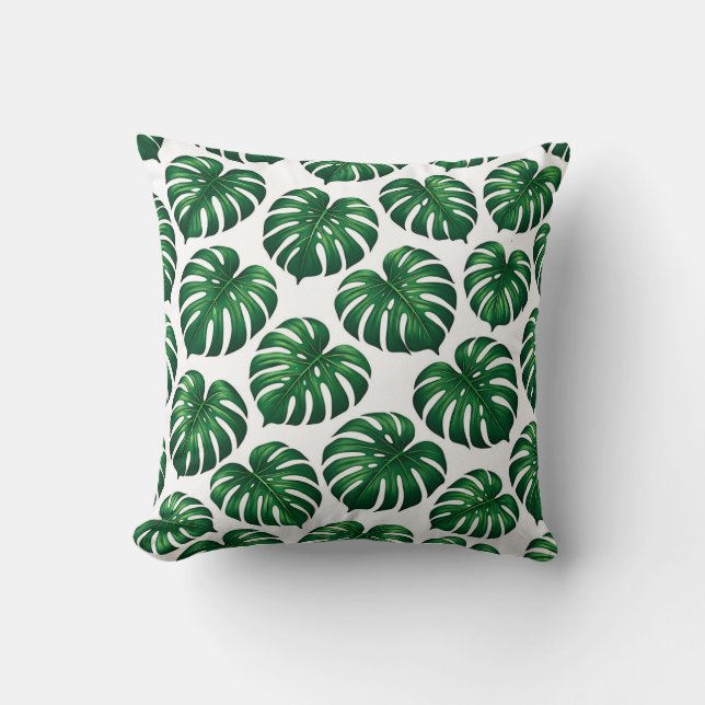Tropisch Monstera Bladpatroon Kussen (Voorkant)