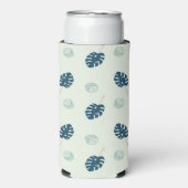 Tropisch monstera blauw seltzer blikjeskoeler (Seltzer Voorkant)