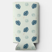 Tropisch monstera blauw seltzer blikjeskoeler (Achterkant)
