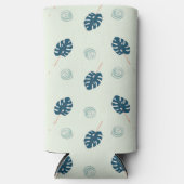 Tropisch monstera blauw seltzer blikjeskoeler (Voorkant)
