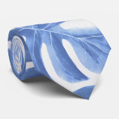 Tropisch monstera blauwe palmbladeren stropdas (Opgerold)