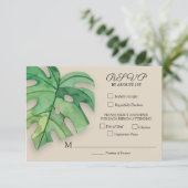 Tropisch Monstera Botanical Wedding RSVP Kaartje (Staand voorkant)
