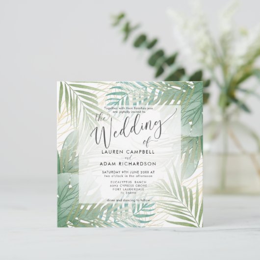 Tropisch Monstera Botanische Waterverf bruiloft Kaart (Staand voorkant)