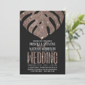 Tropisch monstera Dusty Roos Gold Glitter Weddensc Kaart (Staand voorkant)