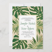 Tropisch monstera en palmbladeren beige bruiloft kaart (Voorkant)