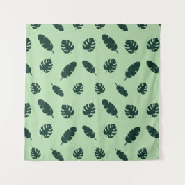Tropisch Monstera en Palmbladeren Naadloos Patroon Wandkleed