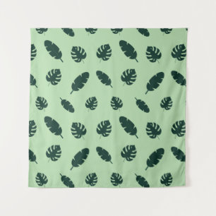 Tropisch Monstera en Palmbladeren Naadloos Patroon Wandkleed