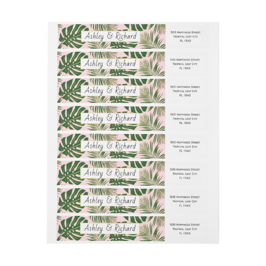 Tropisch monstera en palmbladeren roze bruiloft (Vel)