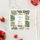 Tropisch monstera en palmbladeren roze bruiloft servet (Insitu)