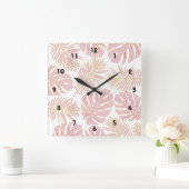 Tropisch monstera en palmbladeren roze goudtrendy vierkante klok (Huis)