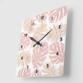 Tropisch monstera en palmbladeren roze goudtrendy vierkante klok (Hoek)