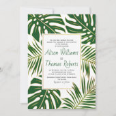 Tropisch monstera en palmgroene bladeren bruiloft kaart (Voorkant)