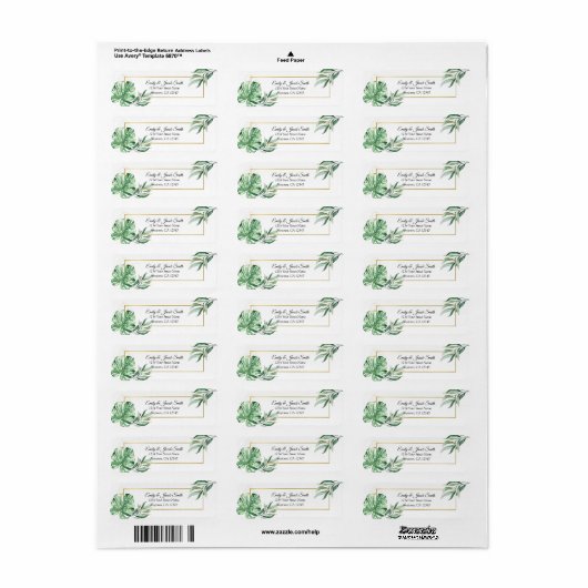 Tropisch Monstera Fantasienaam & goud Etiket (Full Sheet)