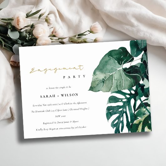 Tropisch Monstera Foliage Green Verloving Invite Bedankkaart