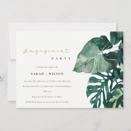Tropisch Monstera Foliage Green Verloving Invite Bedankkaart (Voorkant)