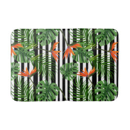 Tropisch Monstera Gestreept Botanisch Patroon Badmat