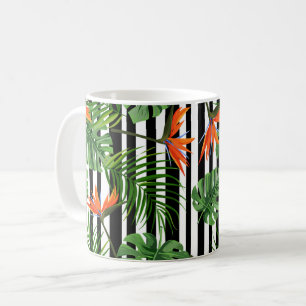 Tropisch Monstera Gestreept Botanisch Patroon Koffiemok