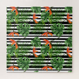 Tropisch Monstera Gestreept Botanisch Patroon Legpuzzel
