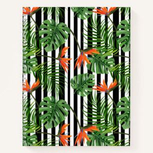 Tropisch Monstera Gestreept Botanisch Patroon Notitieboek