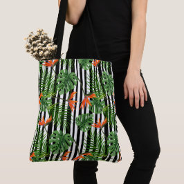 Tropisch Monstera Gestreept Botanisch Patroon Tote Bag