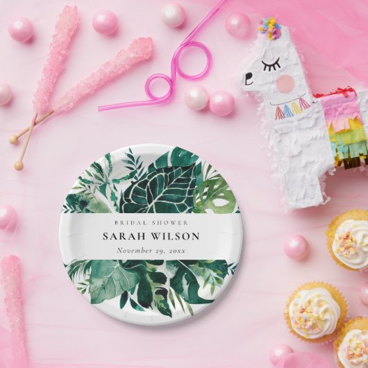 Tropisch Monstera Green Foliage Vrijgezellenfeest Papieren Bordje (Feest)