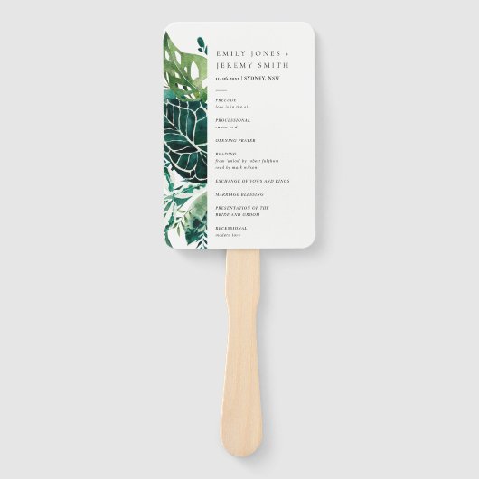 Tropisch Monstera Green Leafy Wedding Programme Handwaaier (Voorkant)