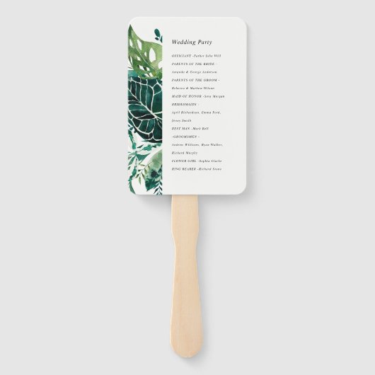 Tropisch Monstera Green Leafy Wedding Programme Handwaaier (Achterkant)