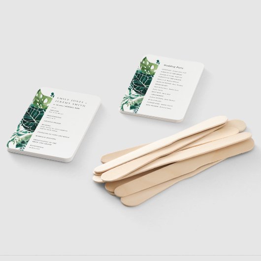 Tropisch Monstera Green Leafy Wedding Programme Handwaaier (Niet-gemonteerd)