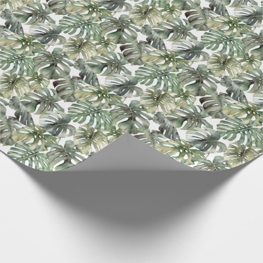 Tropisch Monstera groot Waterverf patroon Cadeaupapier (Hoek)