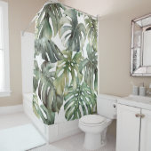 Tropisch Monstera groot Waterverf patroon Douchegordijn (In situ)
