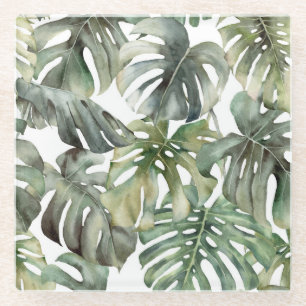 Tropisch Monstera groot Waterverf patroon Glazen Onderzetter