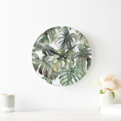 Tropisch Monstera groot Waterverf patroon Grote Klok (Huis)