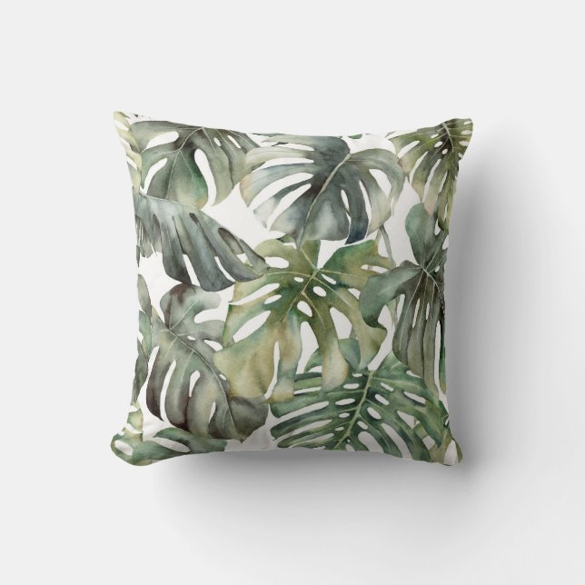 Tropisch Monstera groot Waterverf patroon Kussen (Voorkant)
