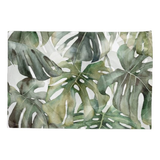 Tropisch Monstera groot Waterverf patroon Kussensloop (Achterkant)