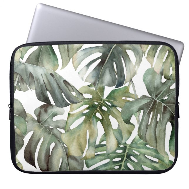 Tropisch Monstera groot Waterverf patroon Laptop Sleeve (Voorkant)