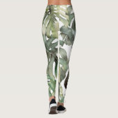 Tropisch Monstera groot Waterverf patroon Leggings (Achterkant)