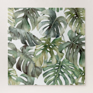Tropisch Monstera groot Waterverf patroon Legpuzzel