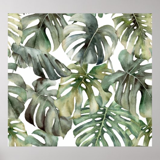 Tropisch Monstera groot Waterverf patroon Poster (Voorkant)