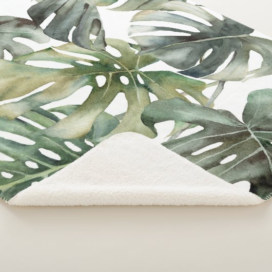 Tropisch Monstera groot Waterverf patroon Sherpa Deken (3/4)