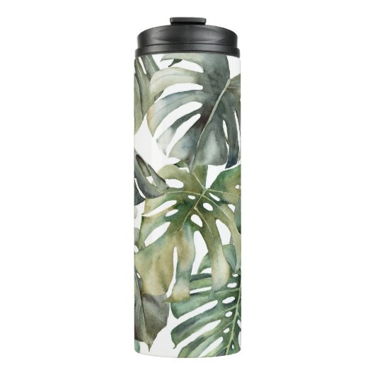 Tropisch Monstera groot Waterverf patroon Thermosbeker (Voorkant)