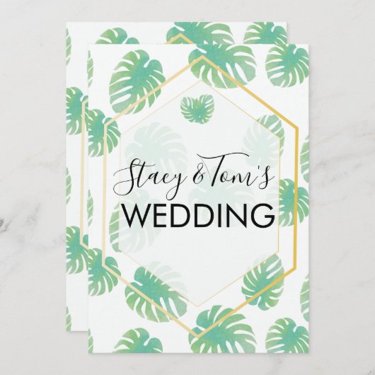 Tropisch Monstera Hand Drawn Botanical Wedding Kaart (Voorkant / Achterkant)